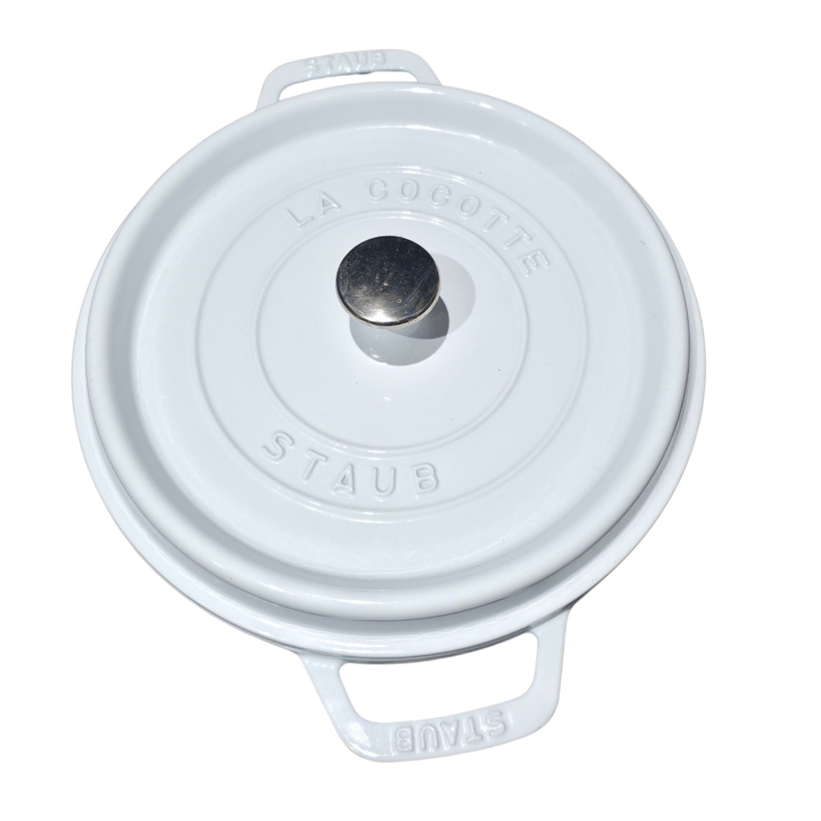 STAUB 4 Qt Round Enameled Cast Iron Dutch Oven Cocotte White 24cm 9-3/8” France