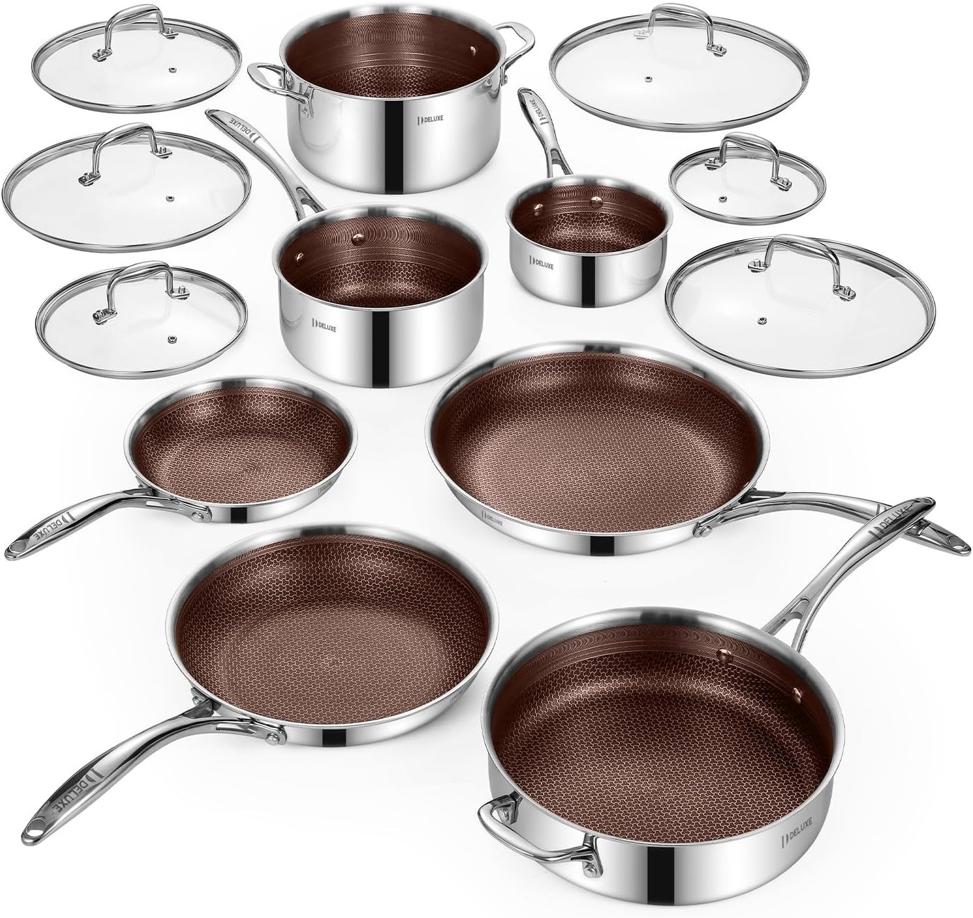 New – Deluxe 13 Piece Hybrid Ceramic Nonstick Cookware Set-5 PC Frying(Burgundy)