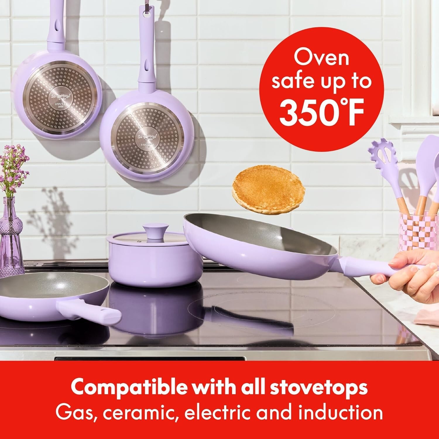 12 Piece Ceramic Nonstick Cookware Set with Utensils Lavender