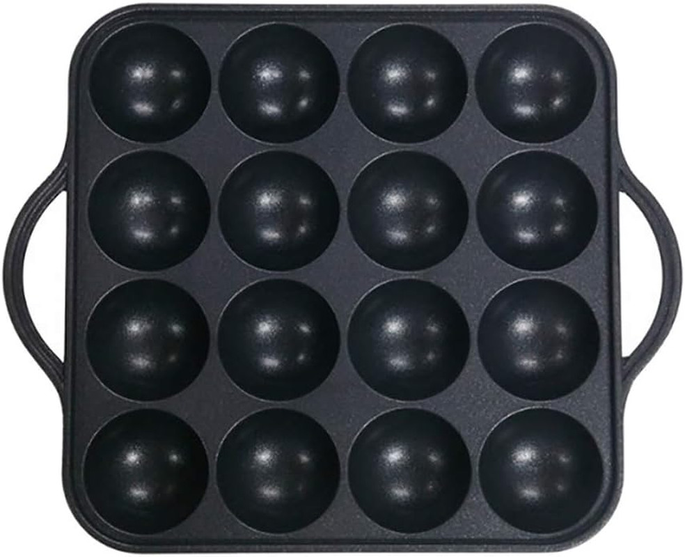 16 Hole Takoyaki Pan Nonstick Aluminum Stovetop Maker 7.7″ x 7.7″ Black