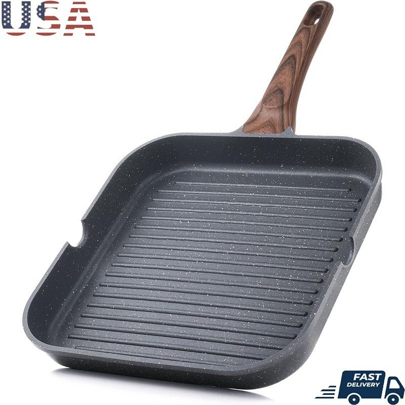 Nonstick Grill Pan Easy Clean Induction Electric Gas Cooking Tool Durable 9.5 In