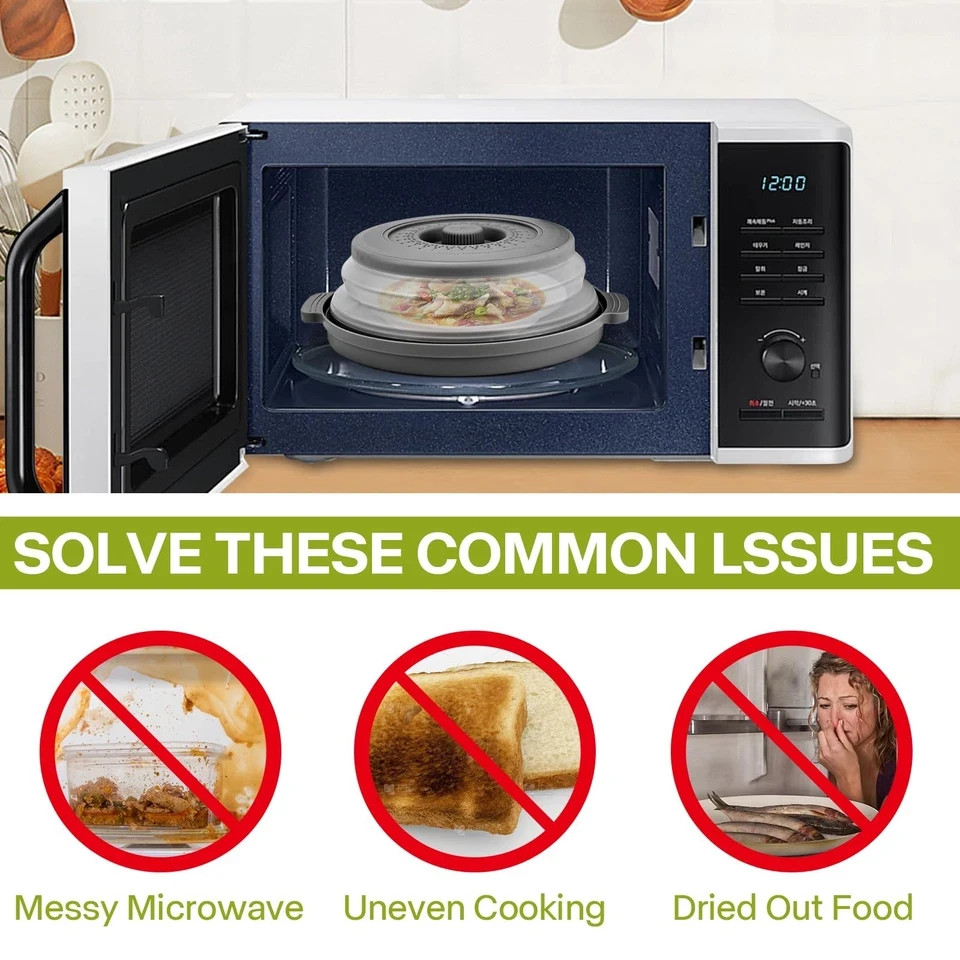 Microwave Splatter Cover for Food with Anti-Scald Base Mat,Large Plastic & Silic