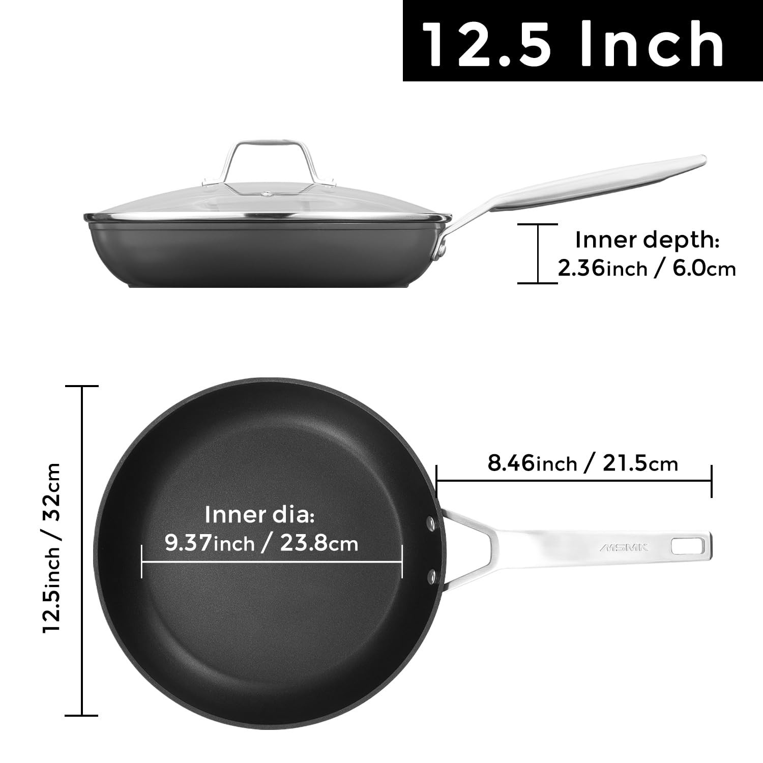 12 1/2 Inch Non Stick Frying Pan With Lidtitanium And Ceramic Nonstick Large Ski