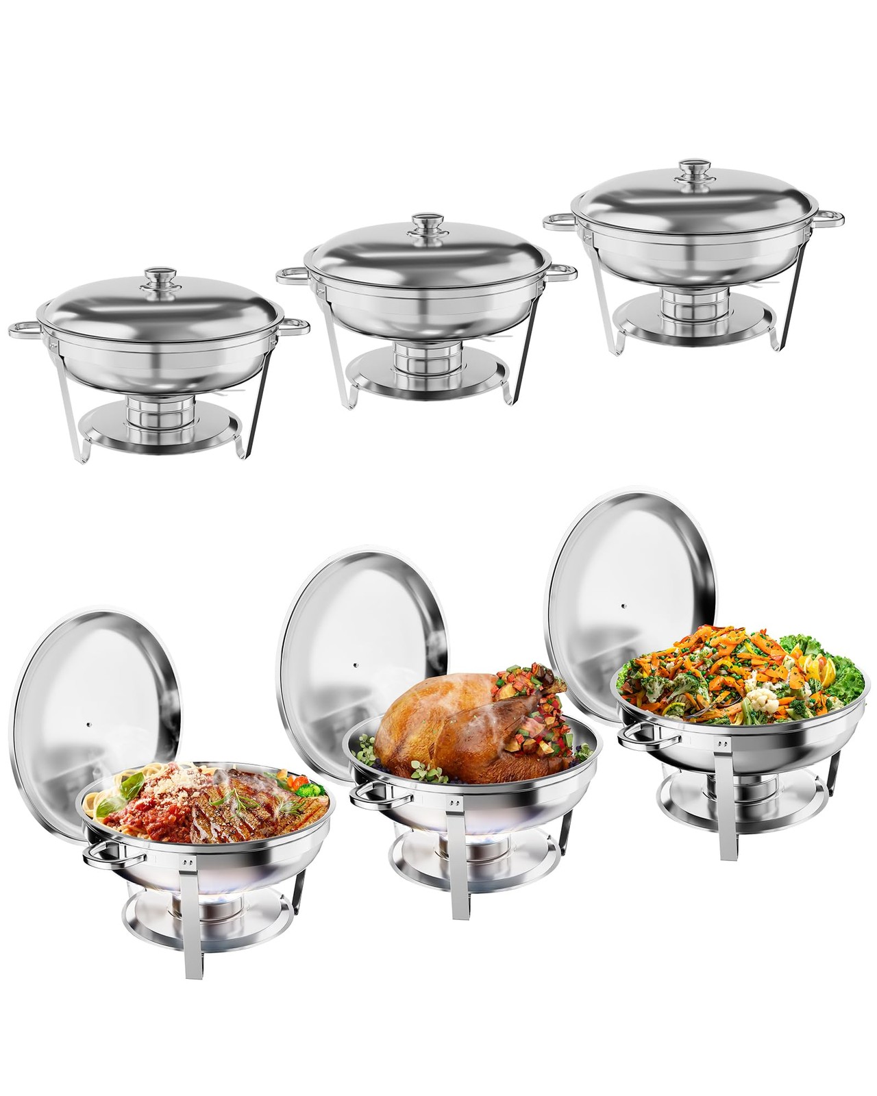 5QT 6-Pack Stainless Steel Chafing Dish Buffet Set, Warmers Food Servers Sets