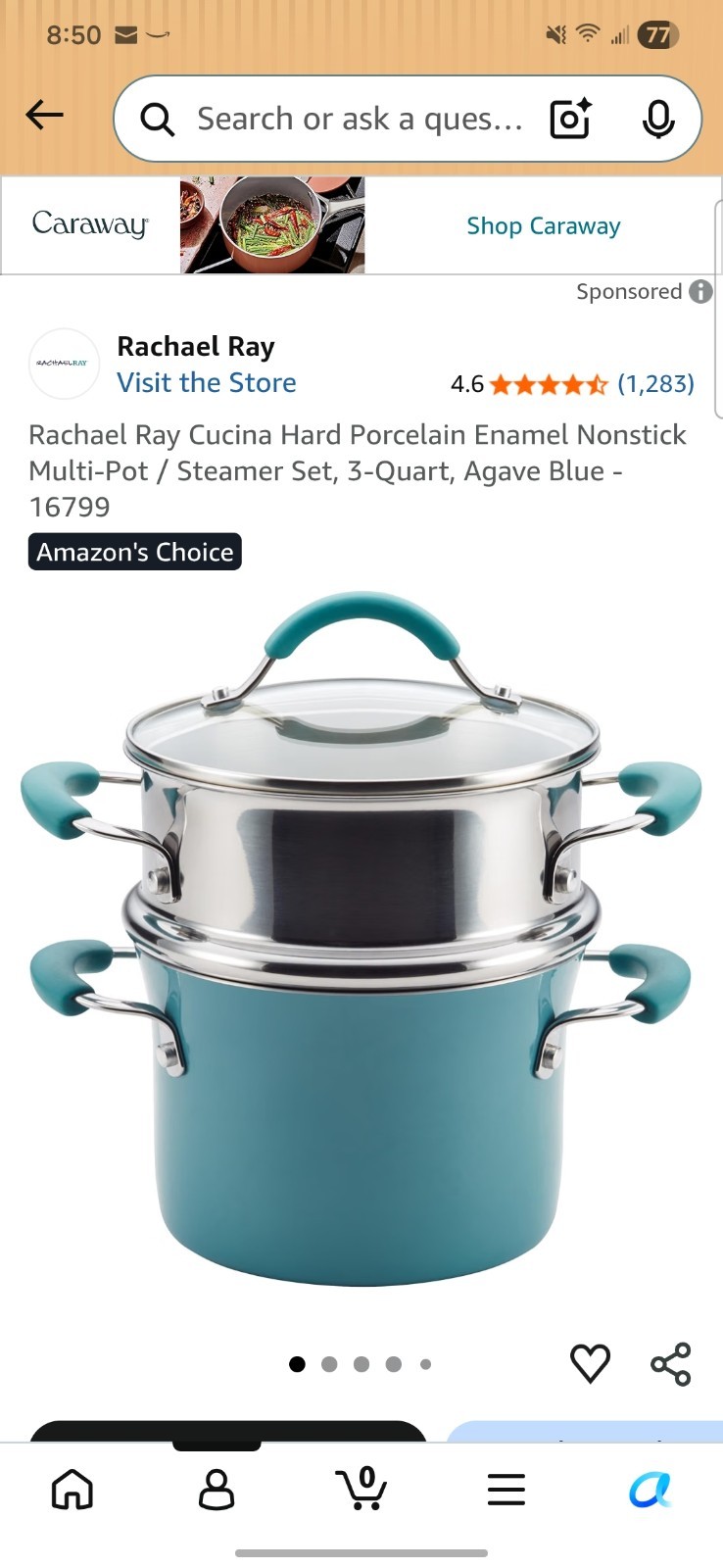 Rachel Ray Cucina Hard Porcelein Enamel Non-stick Multi-Pot Steamer Set, 3 Quart