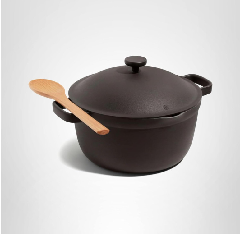 Olla Cerámica 5,5 QT 8 en 1 Antiadherente con Tapa y Espátula Negra, Nuevo