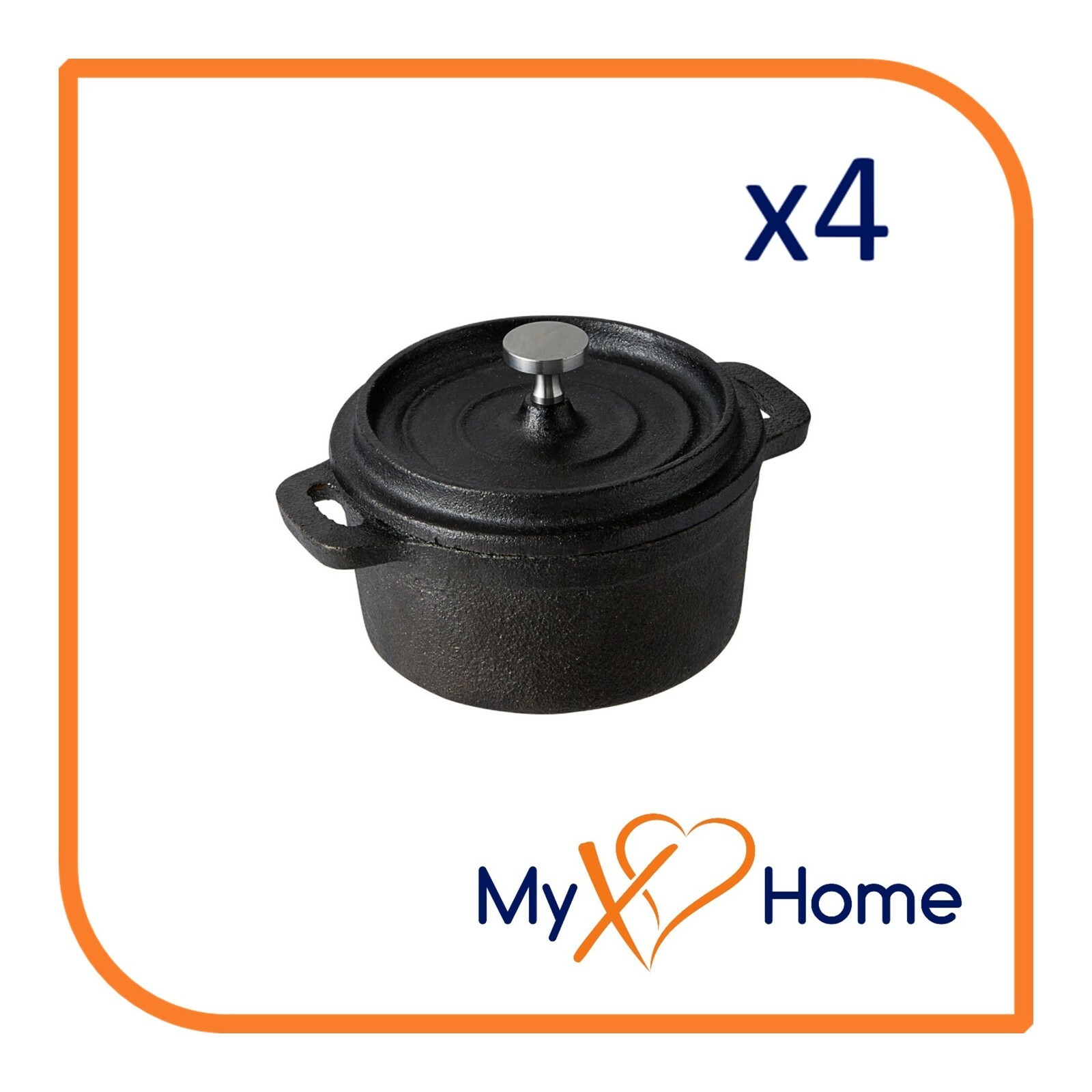 8 oz. Pre-Seasoned Mini Cast Iron Pot with Cover (4 Pots) by MyXOHome