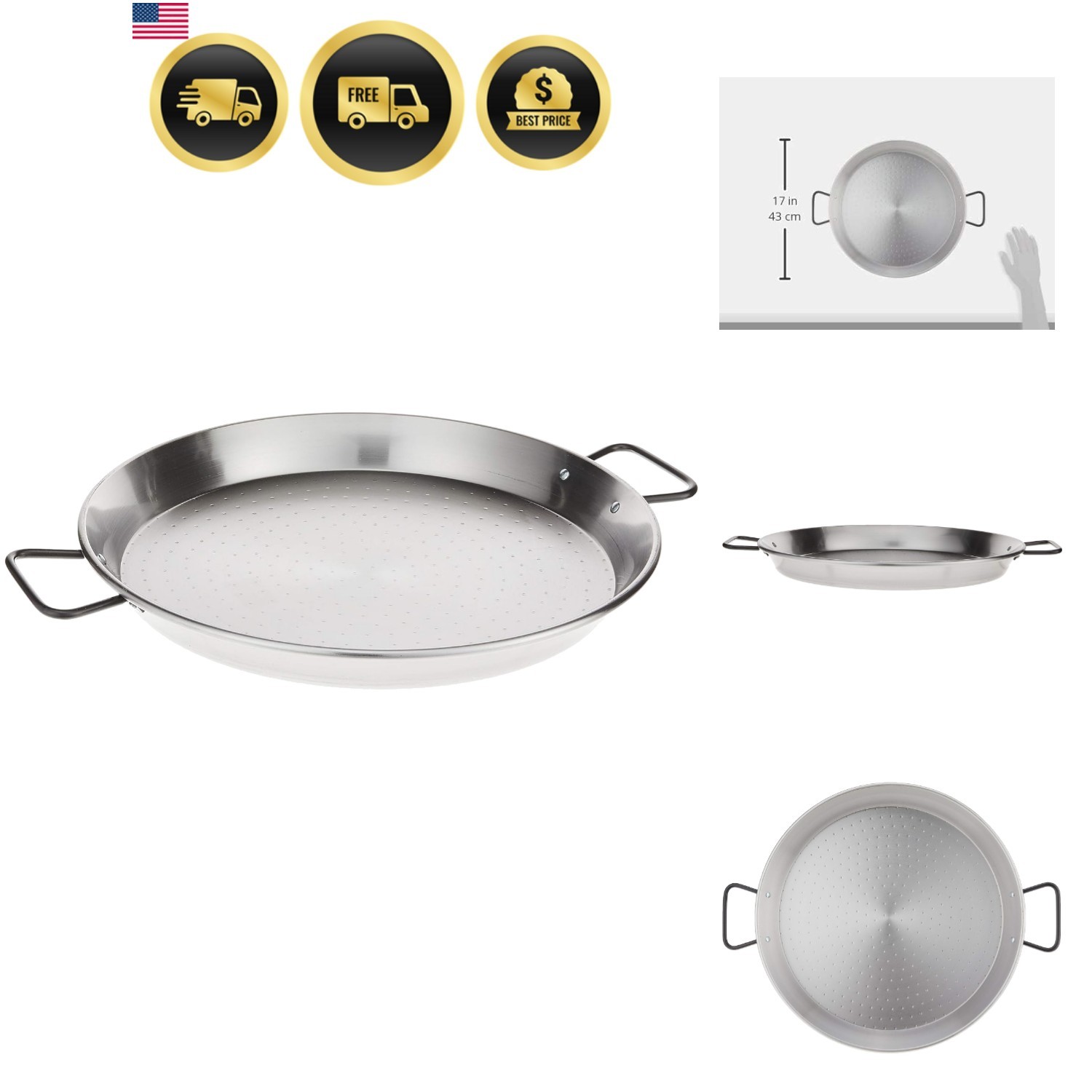 16-Inch Pata Negra Restaurant Grade Paella Pan, 40cm