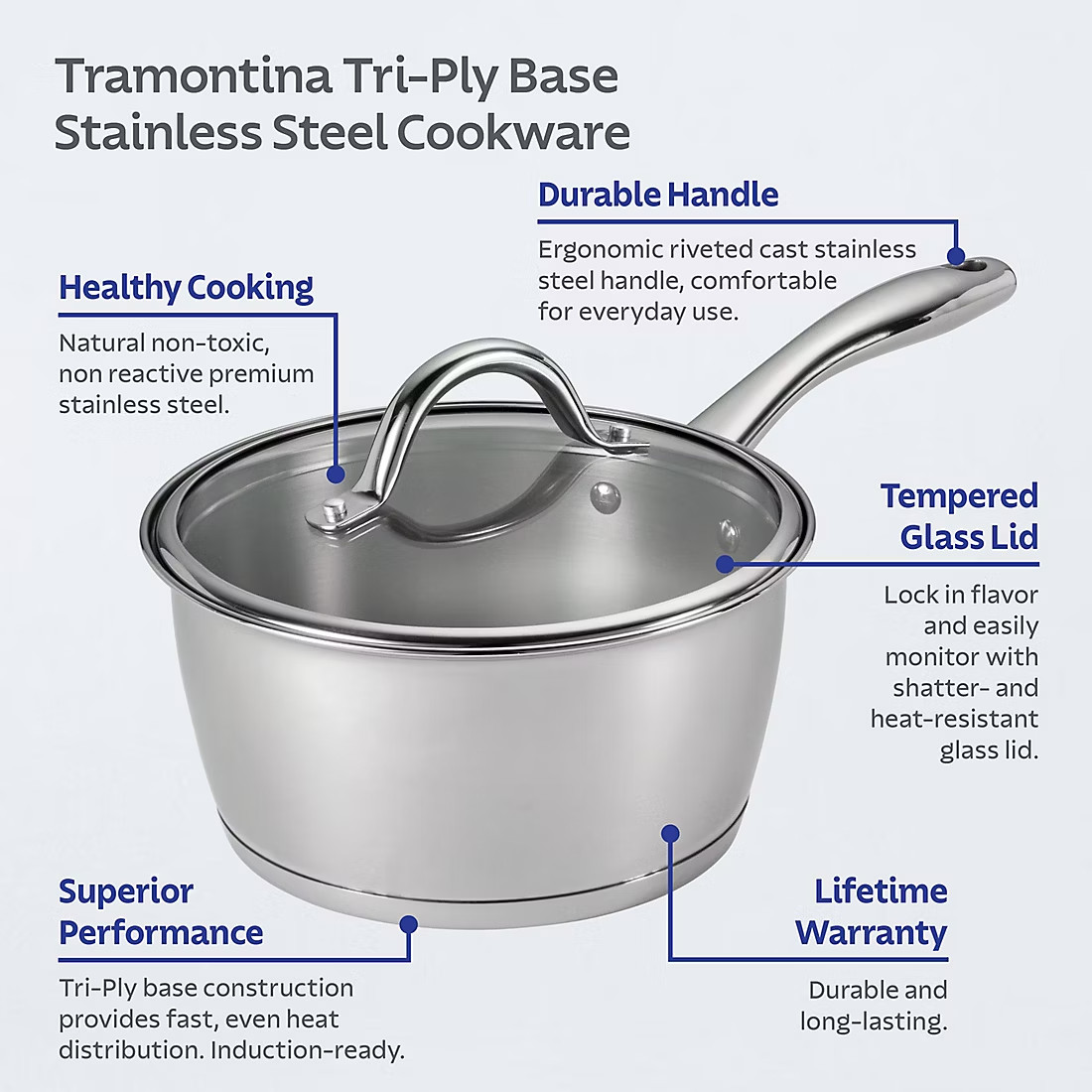 Tramontina 10-Piece Tri-Ply Base Stainless Steel Cookware Set Induction Ready