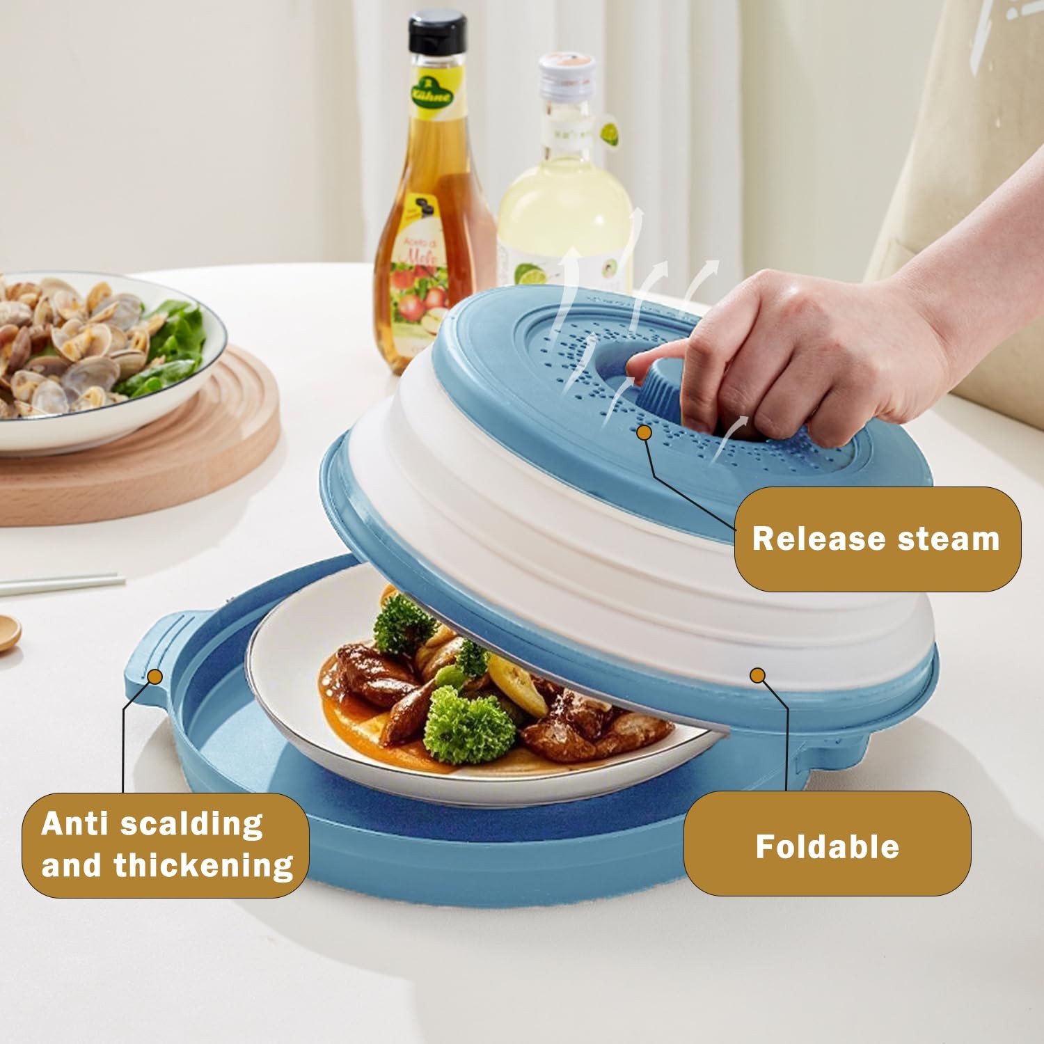 Microwave Splatter Cover, Microwave Cover for Food with Anti-scald Tray, Coll…