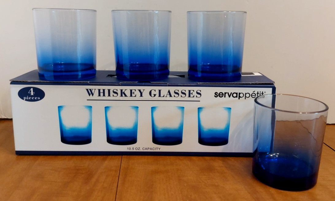 Servappetit 4-pieces Whiskey Glasses 10.5oz Bar, Liquor Blue Tint Very Nice