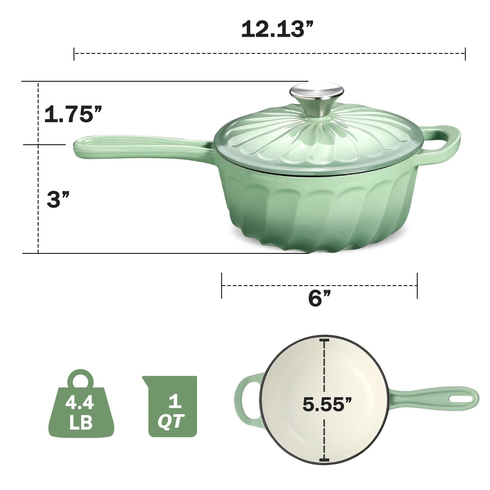 1 Quart Saucepan with Lid, Enameled Cast Iron, Oven Safe up to 500°F – Perfect