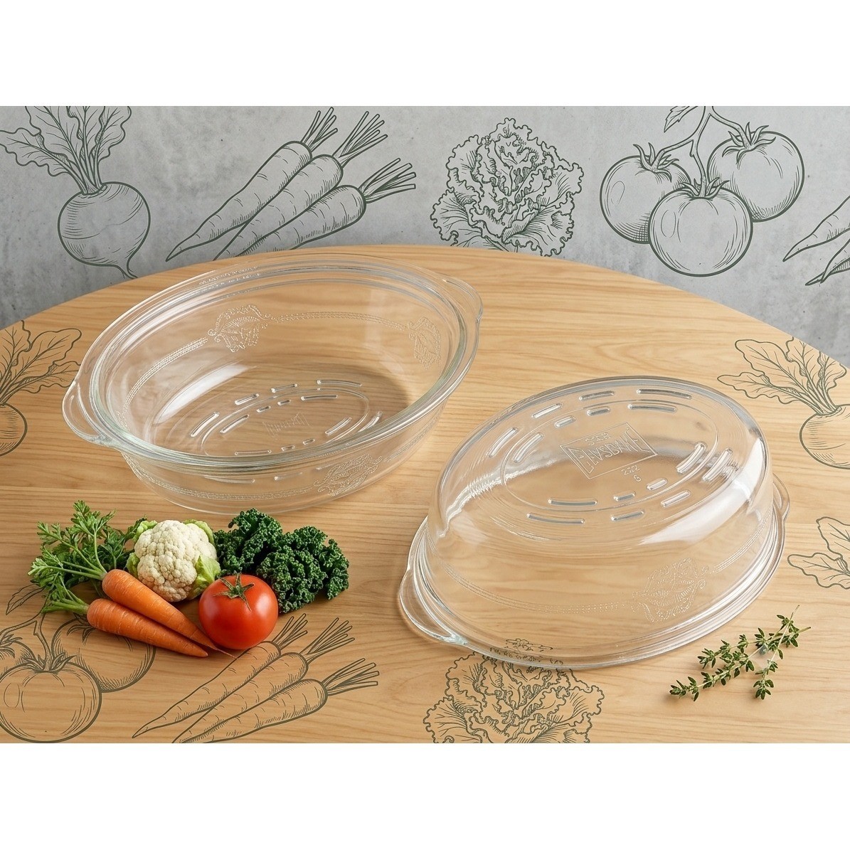 Vintage Art Deco Glasbake 10in Oval Clear Glass Casserole Dish with Lid 2322