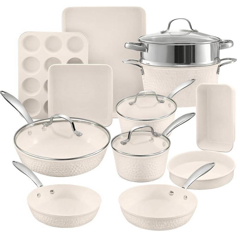 Nonstick Hammered Cookware Set 15pc Stay Cool Handles Easy Cleanup Oven Safe New