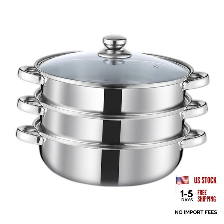 Steamer Pot for Cooking 11 inch, Steamer Pots 3-tier Multipurpose Stainless