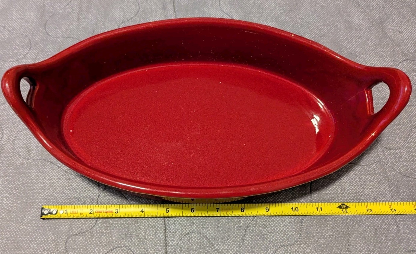 CRATE & BARREL – 14″ Oval Baking Casserole Dish – Red Glazed Stoneware Portugal
