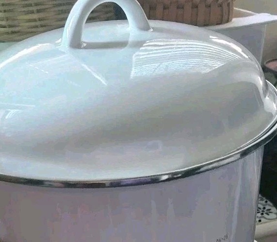 White Enamelware Silver Trim Stock Pot with Handles 6 Qt 12 X8 Farmhouse