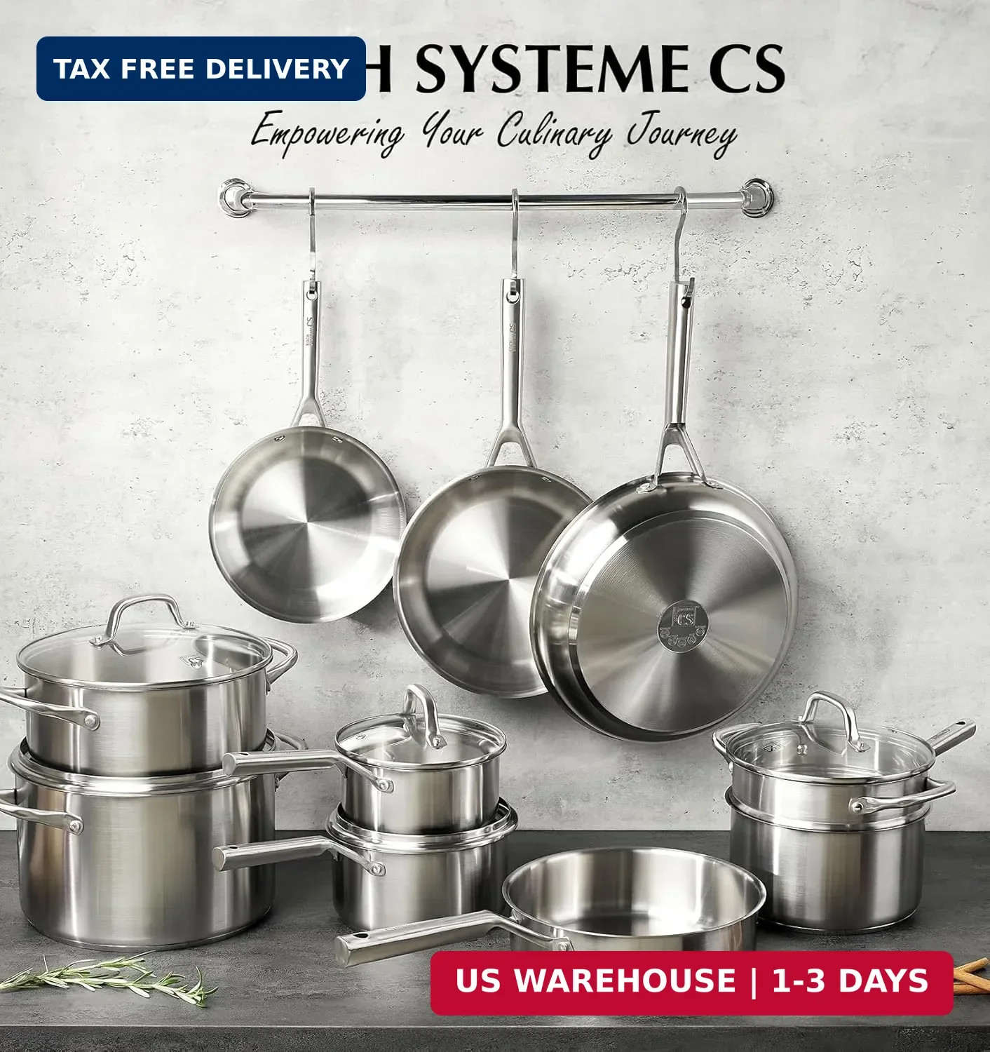 KOCH SYSTEME CS Stainless Steel Cookware Set 17 Piece, Professional 18/10 Stianl
