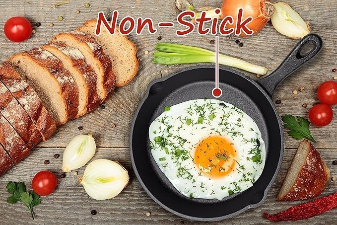 3 Piece Cast Iron Skillet Frying Pan Set 6 8 10 in Handle Pre-Seasoned Black