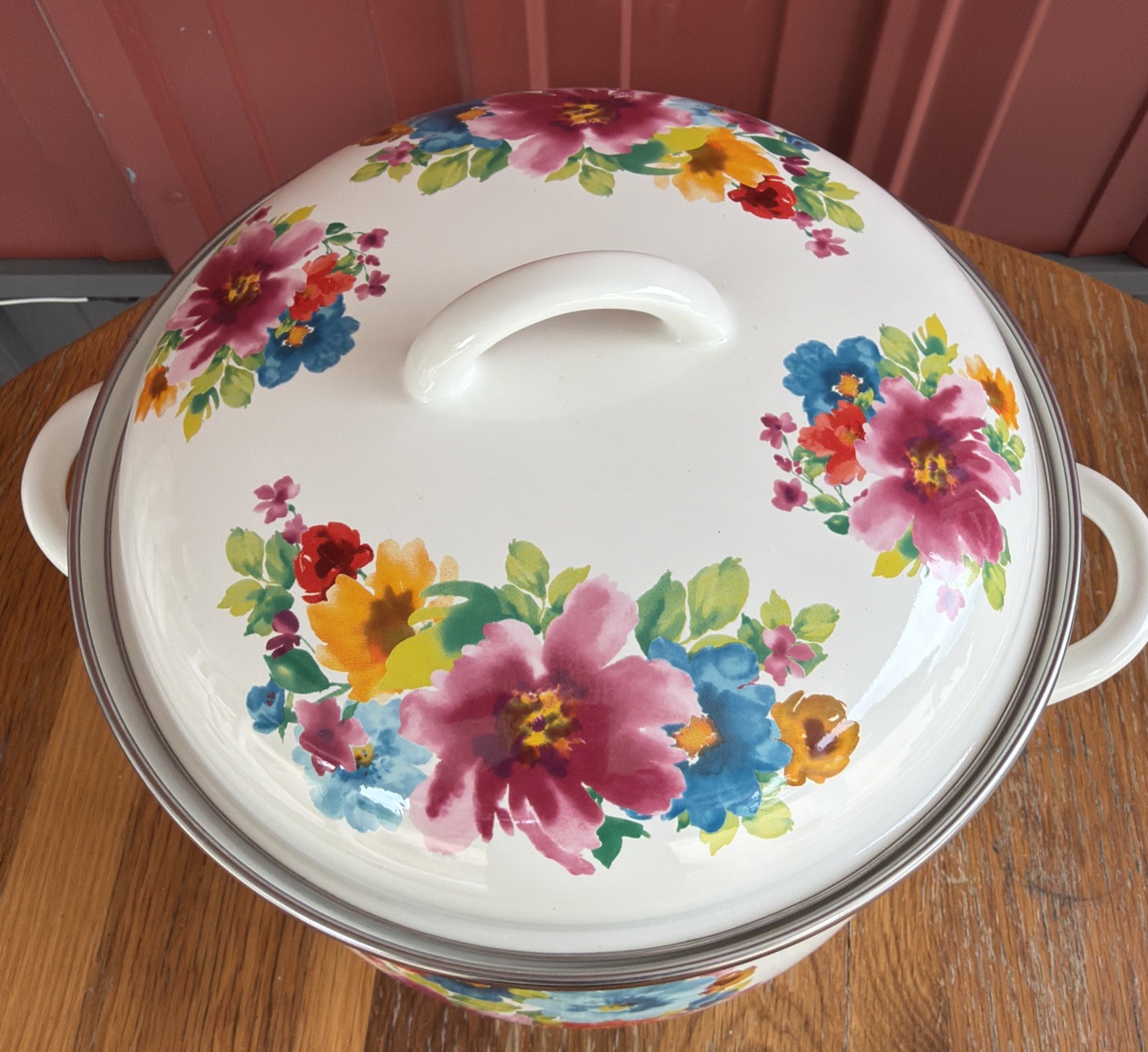 The Pioneer Woman Breezy Blossom Enamel on Steel 12 Qt Stock Pot With Lid