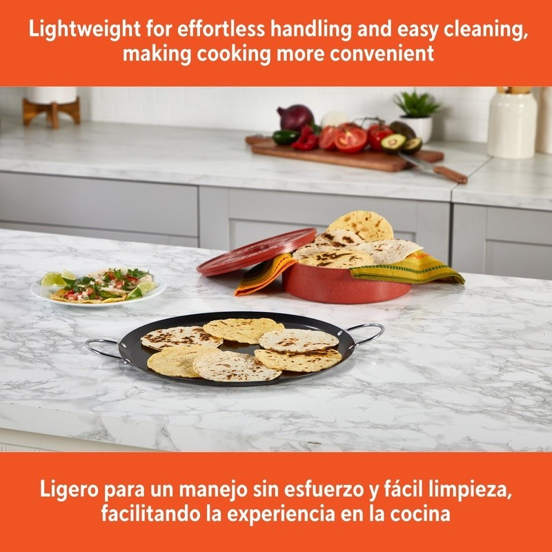 Nonstick Carbon Steel Round Comal W/ Metal Handles Cooking Tortillas Pancakes US