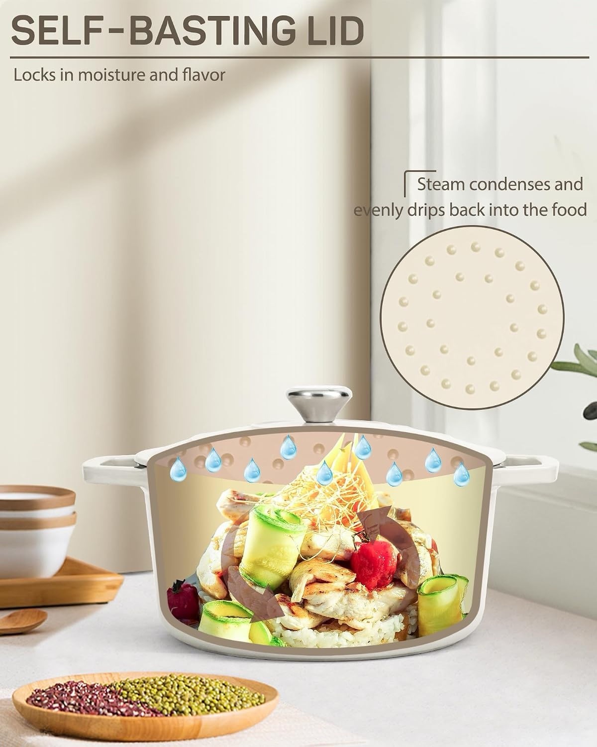 Ciwete 6QT Enameled Cast Iron Dutch Oven Pot w/ Lid Bread Baking Braiser White