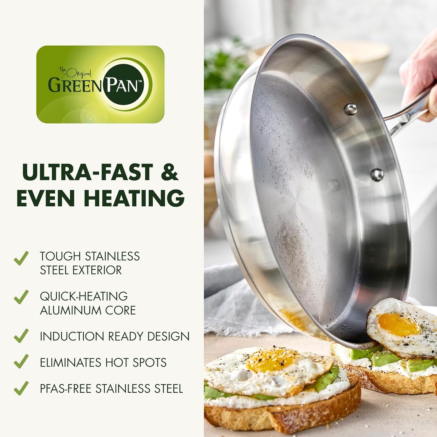 GreenPan Stainless Steel Cookware Set, 11 Piece, Induction Cookware, Dishwasher