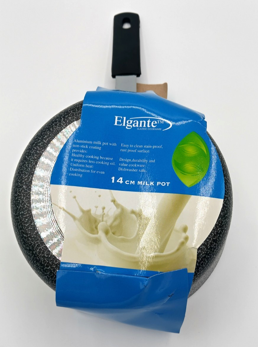 Elgante Classic 14cm 5.5″ Nonstick Milk Pan Small Saucepan Black No Lid