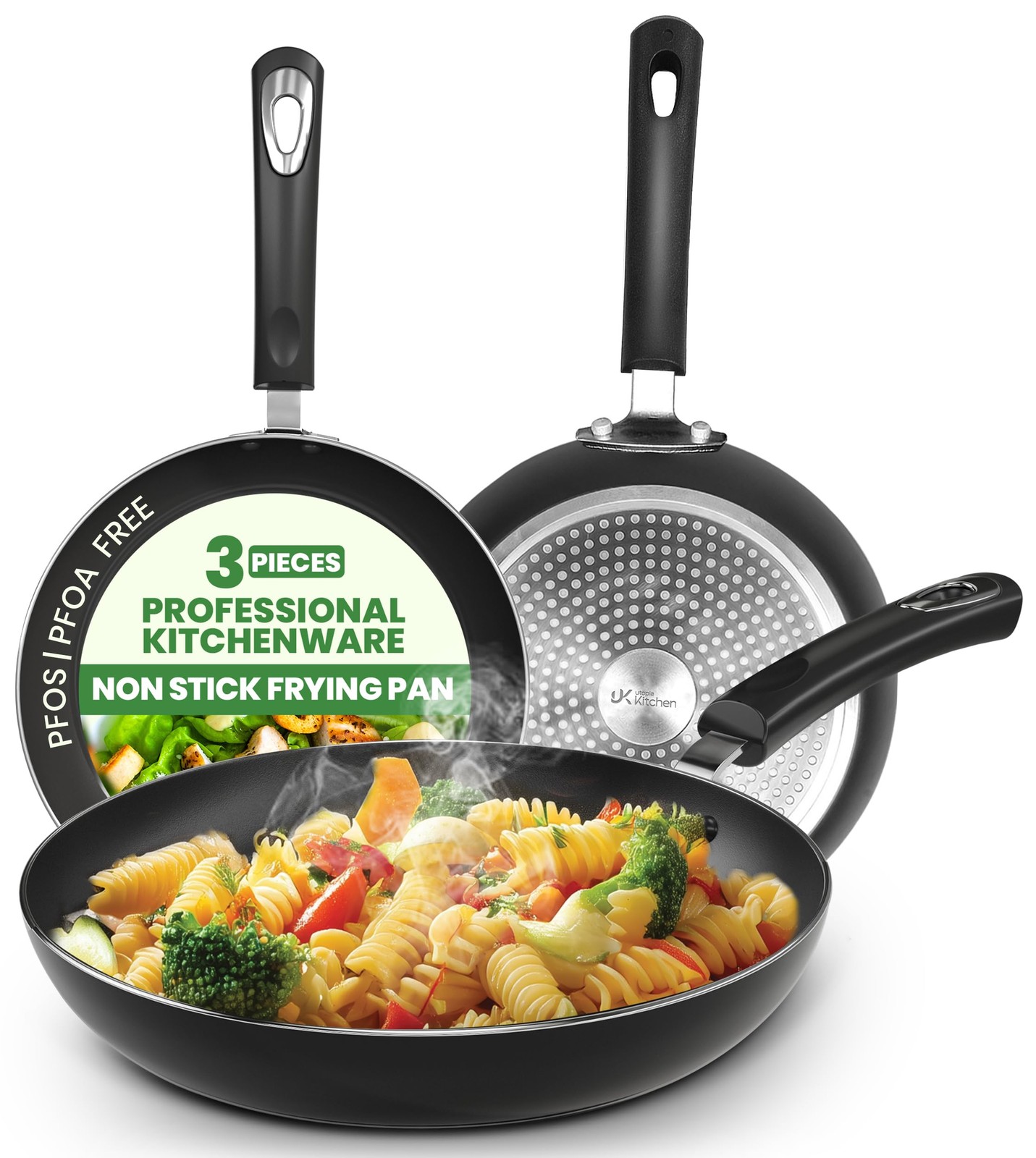 3PC Nonstick Frying Pan Set 8in 9.5in 11in Induction, PFOA Free Aluminum