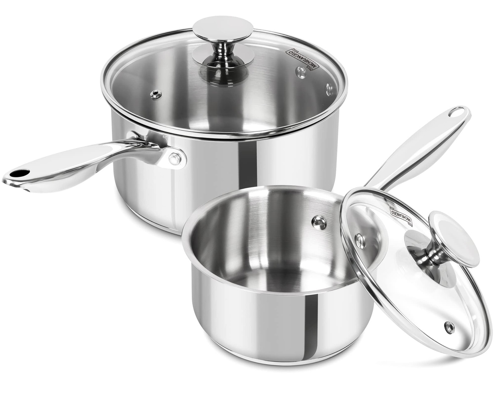 Stainless Steel Saucepan Set, 1QT & 3QT Saucepans with Lids, Nonstick Sauce P…