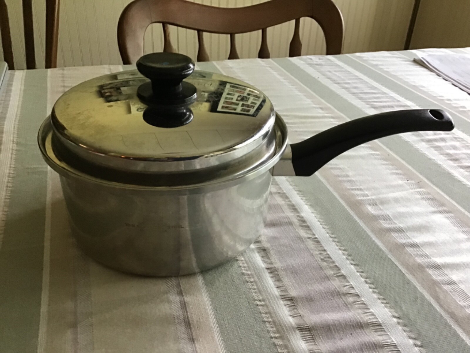 Vintage-Rainbow-Sauce Pan w/Lid-Multi-ply 18.8 Surgical Stainless Steel-2 Qt.USA