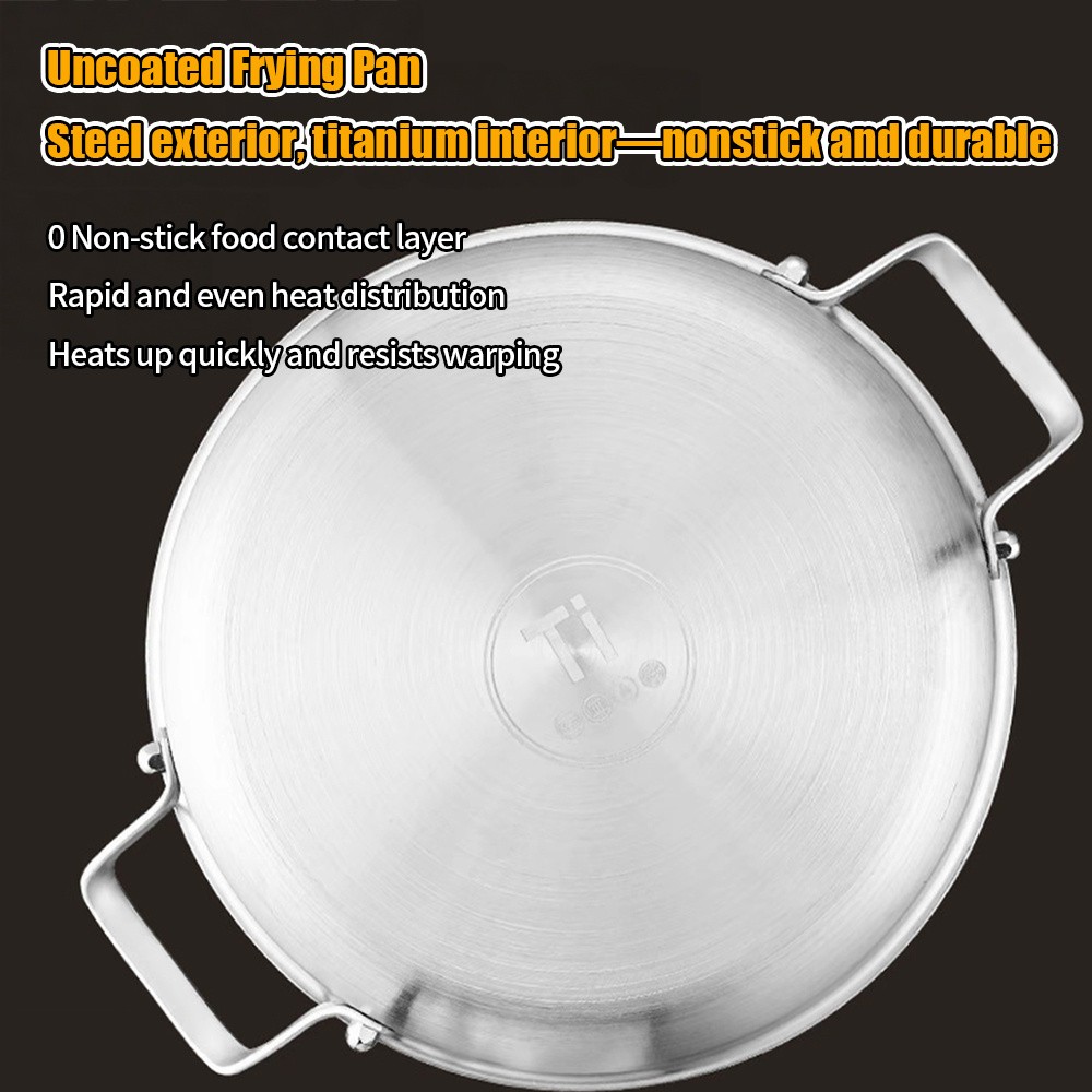 3 Ply Titanium Clad Stainless Steel Frying Pan Non Toxic Non Stick Hammered