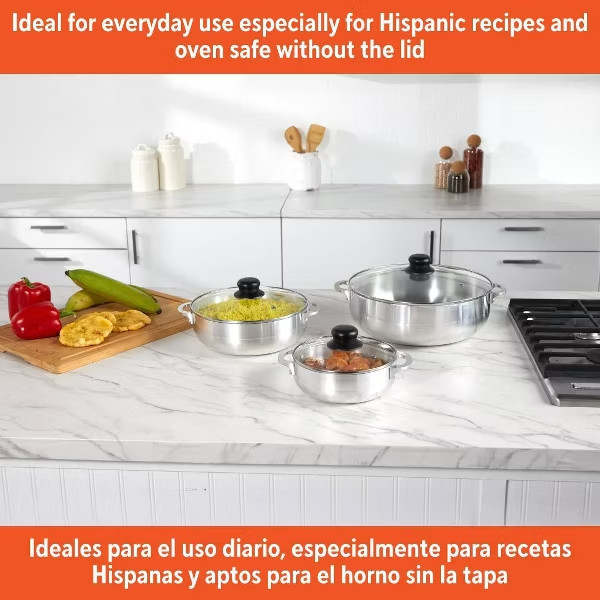 IMUSA 3pc Basic Caldero Set with Glass Lid: Aluminum Cookware, 6-Piece, Electric