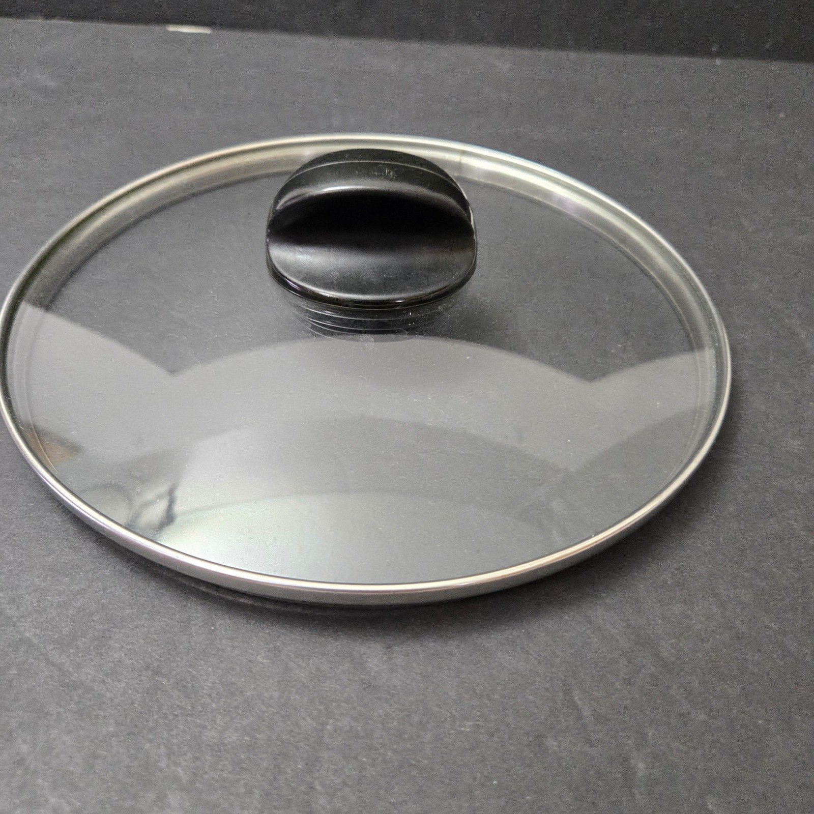 Universal 8.25″ Glass Pot Pan Skillet Lid Stainless Rim Black Handle 8.5″ OD