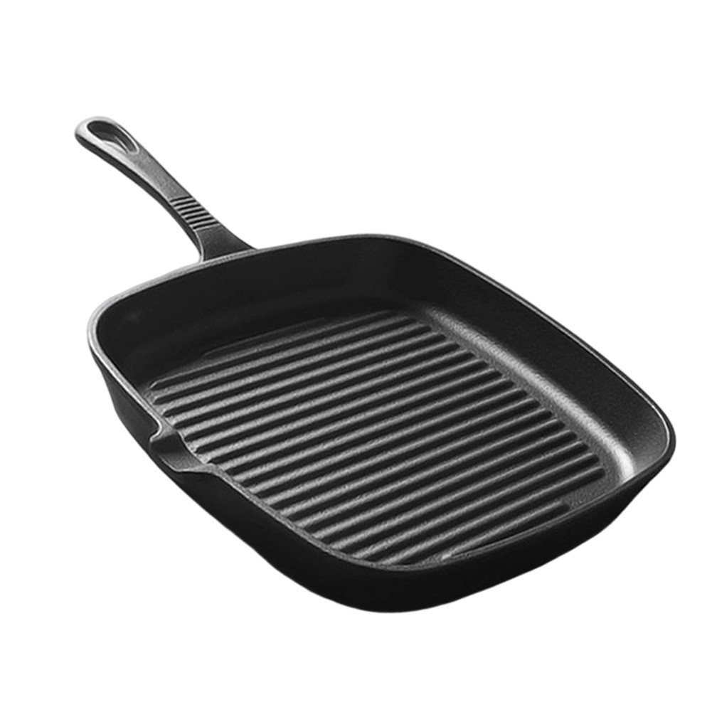 Cast Iron Square Grill Pan No Synthetic Coating 36x14x6cm for Long Term Use