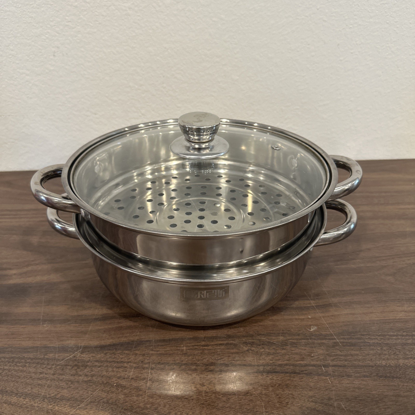 Stainless Steel Stack & Steam Pot Set 2-Layer Soup Steamer Saucepot W Glass Lid