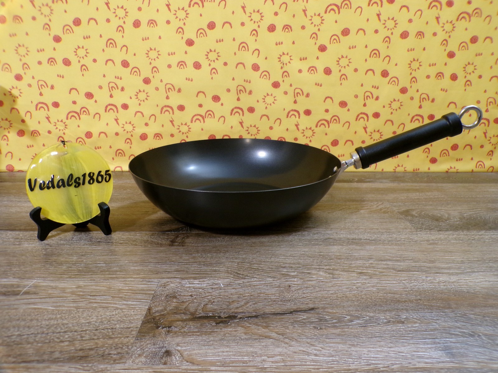 Wok Medium Metal Non-Stick Plastic Handle 12″ Diameter 3″ High w/Flat Bottom (2)