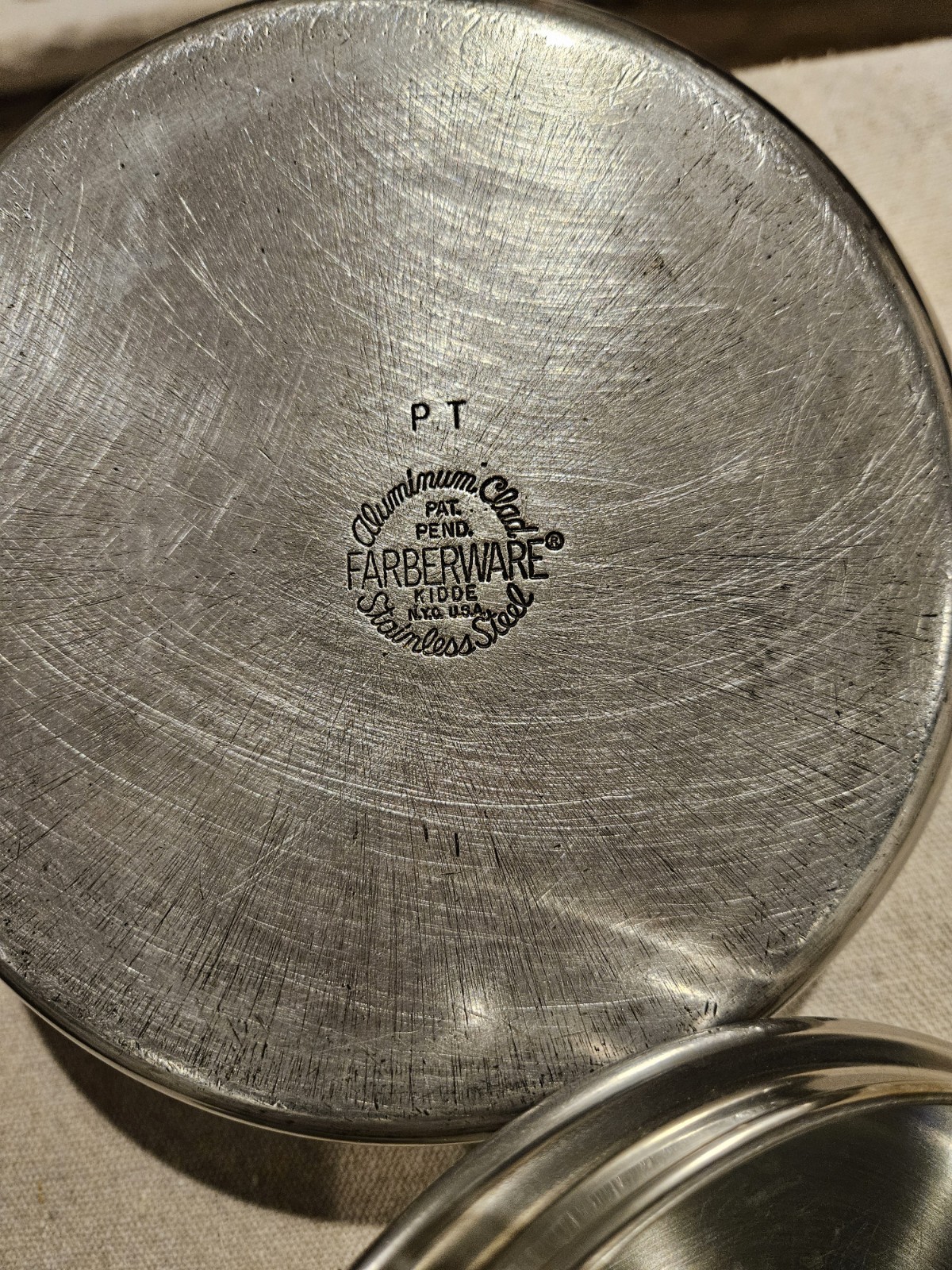 Farberware Vintage Aluminum Clad Stainless Steel Pan and 4 Lids Various Sizes