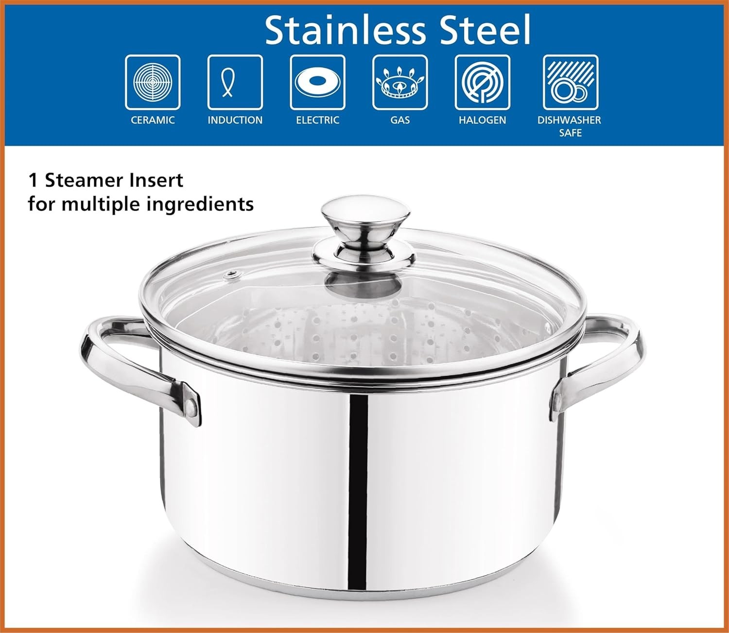 Mainstays 4 Quart Stainless Steel Steamer Pot Glass Lid Induction Vegetable