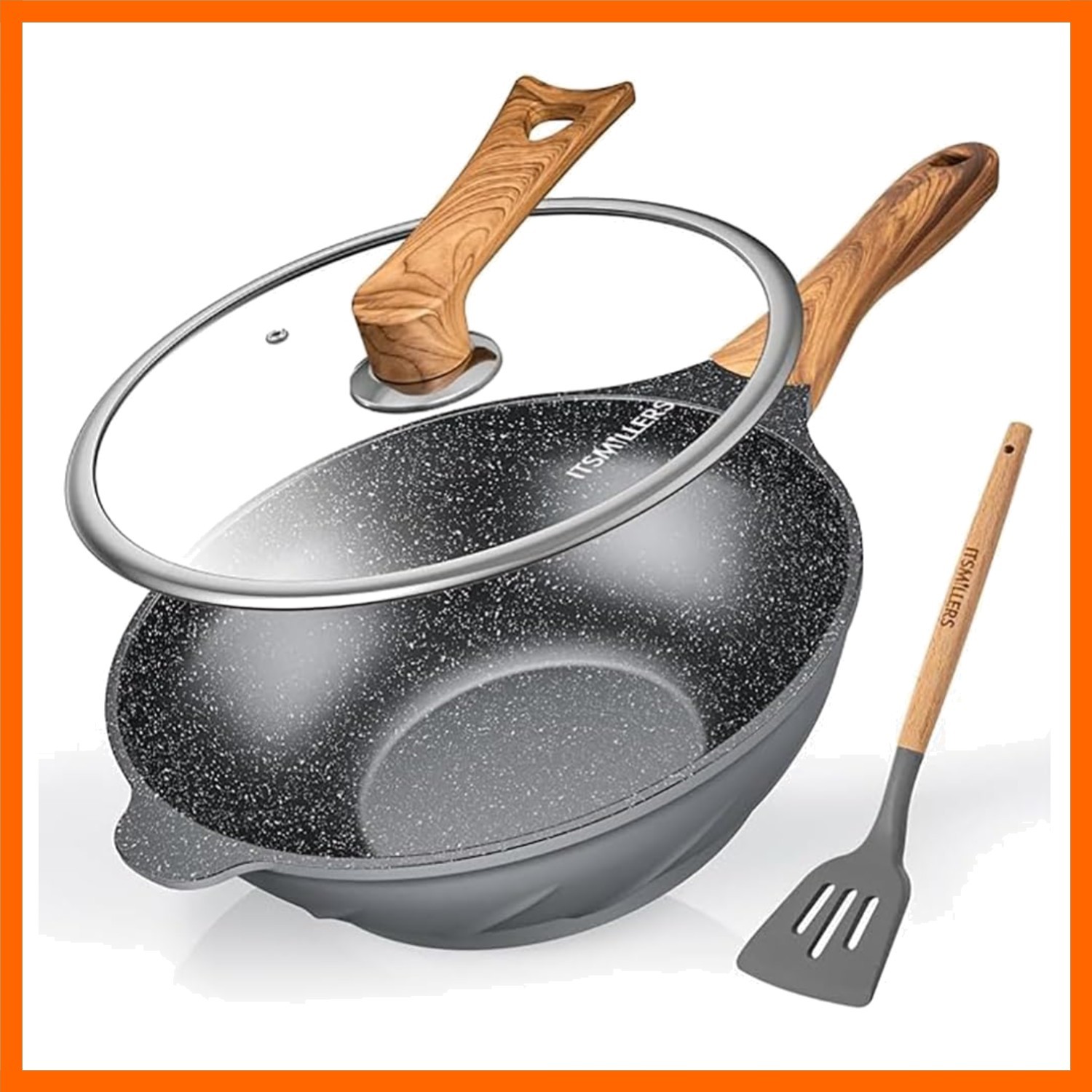 Nonstick Wok and Stir Fry Pan 12.5 inch with Spatula, Die-cast Aluminum Scrat…