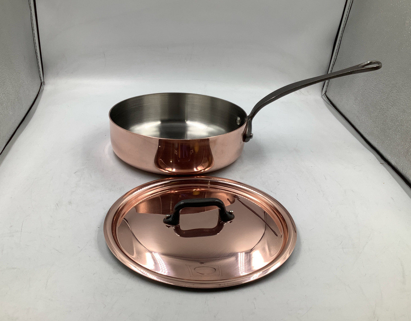 Mauviel M’Heritage M150CI Polished Copper & Stainless Steel Saute Pan, 1.8 Qt