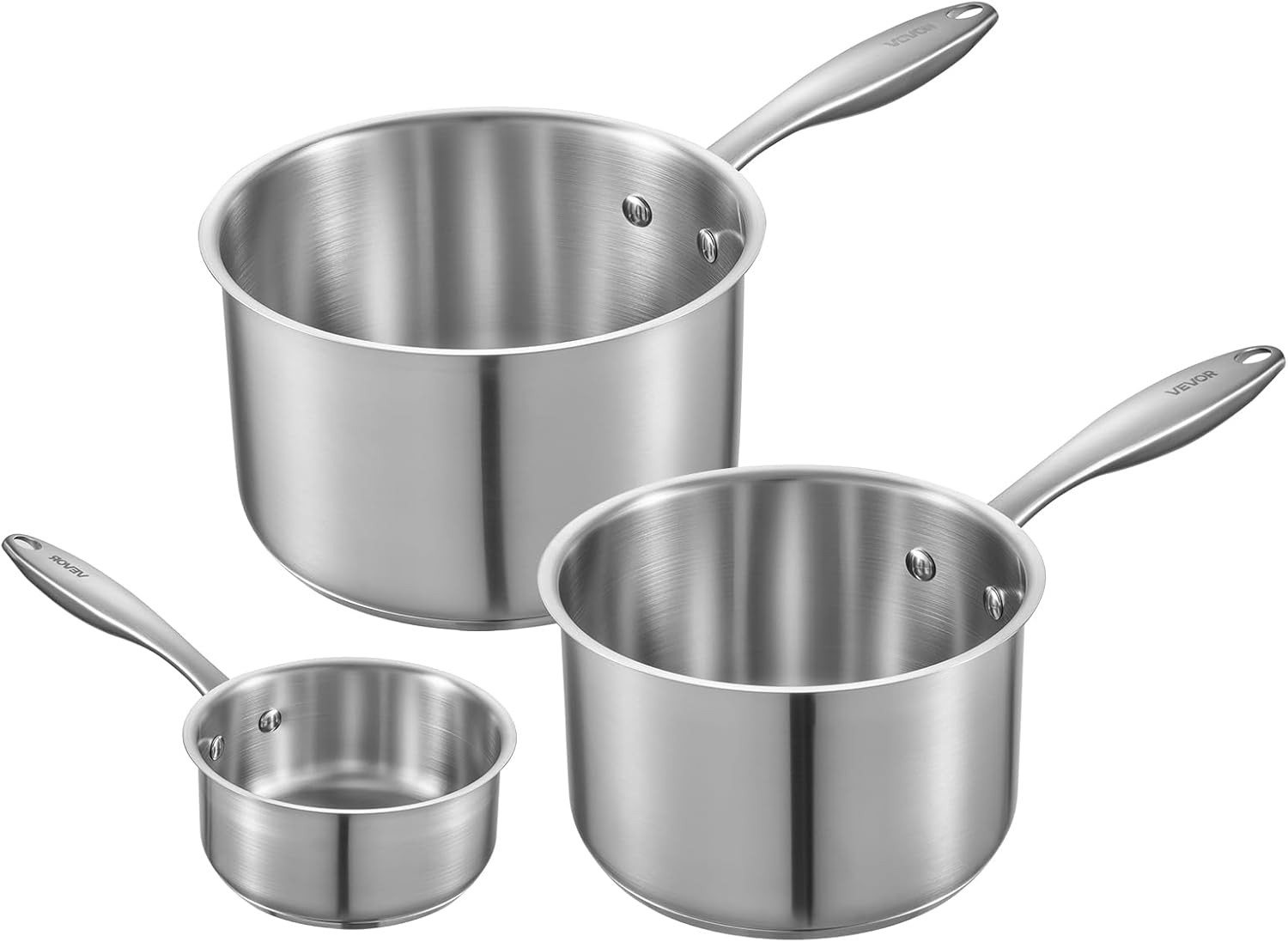Stainless Steel Saucepan Set, 1 QT & 2 QT & 3 QT Saucepans with Glass Lids…