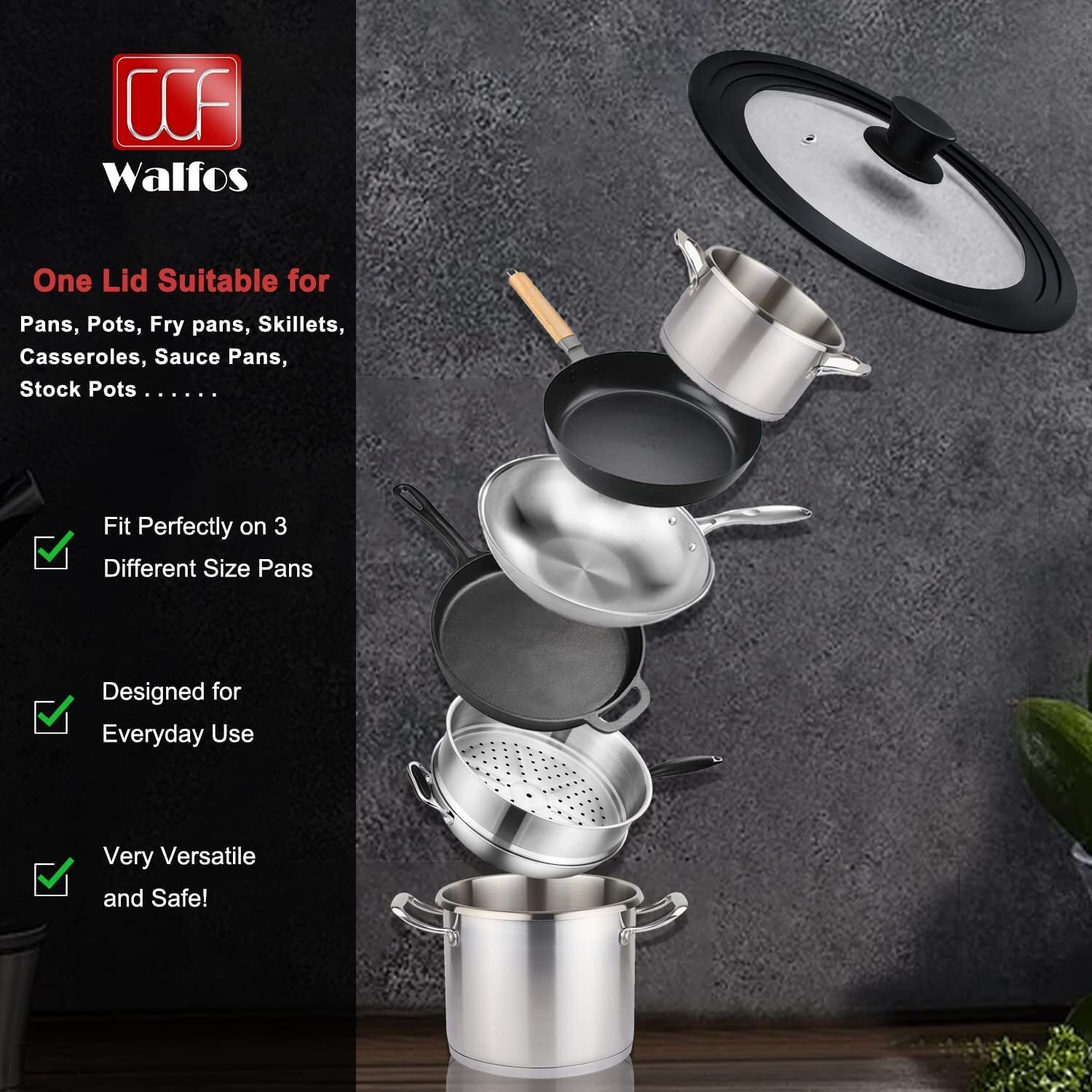 Universal Lid for Pots Pans and Skillets – Tempered Glass with Heat Resistant…