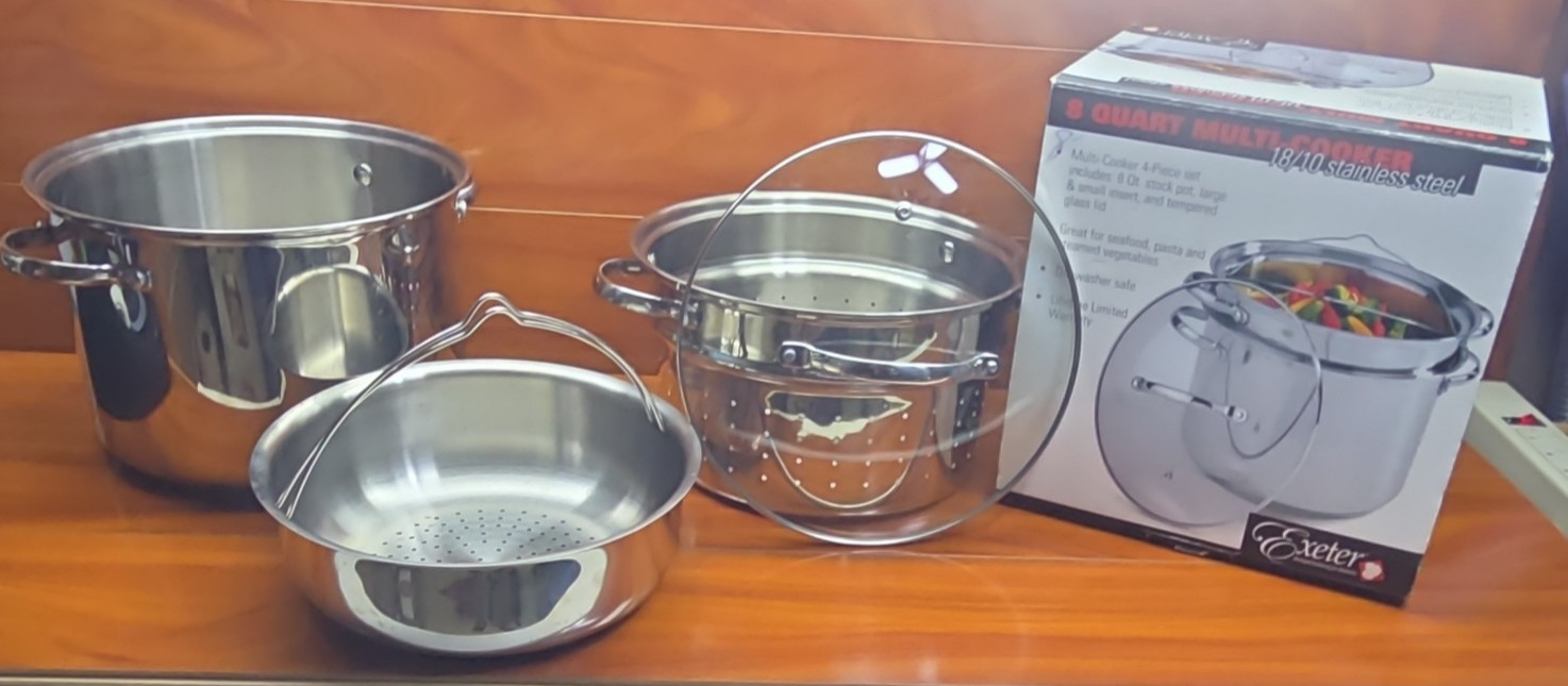Exeter Stainless Steel 8 Quart 4 Piece Set Multi-Cooker with Glass Lid