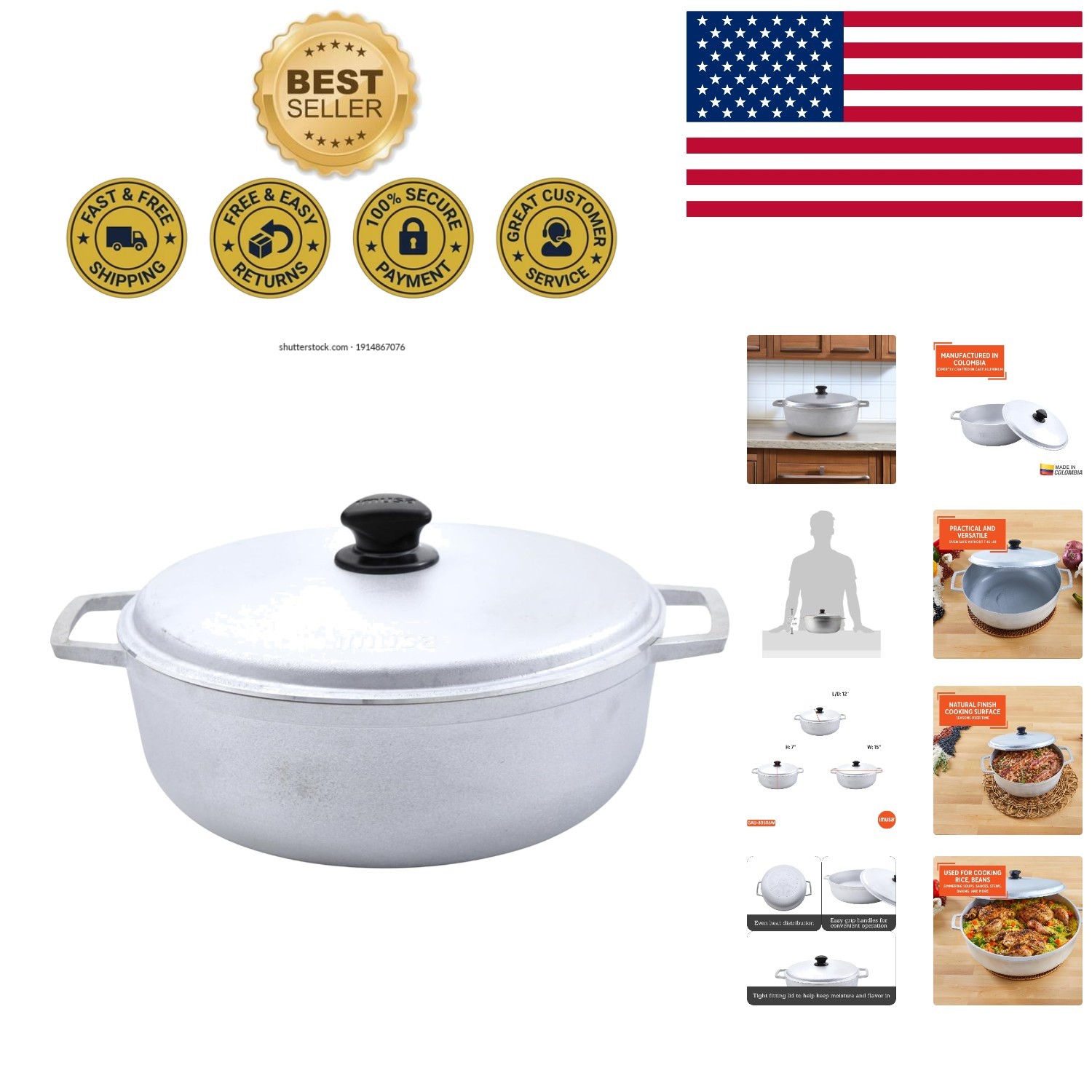 Versatile 7.5 Quart Silver Caldero with Lid – Perfect for Traditional Cooking