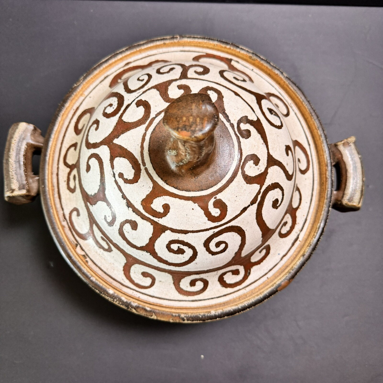 Vtg Stoneware Earthenware Clay Steam Baking Dish Brown Signed Studio Pottery