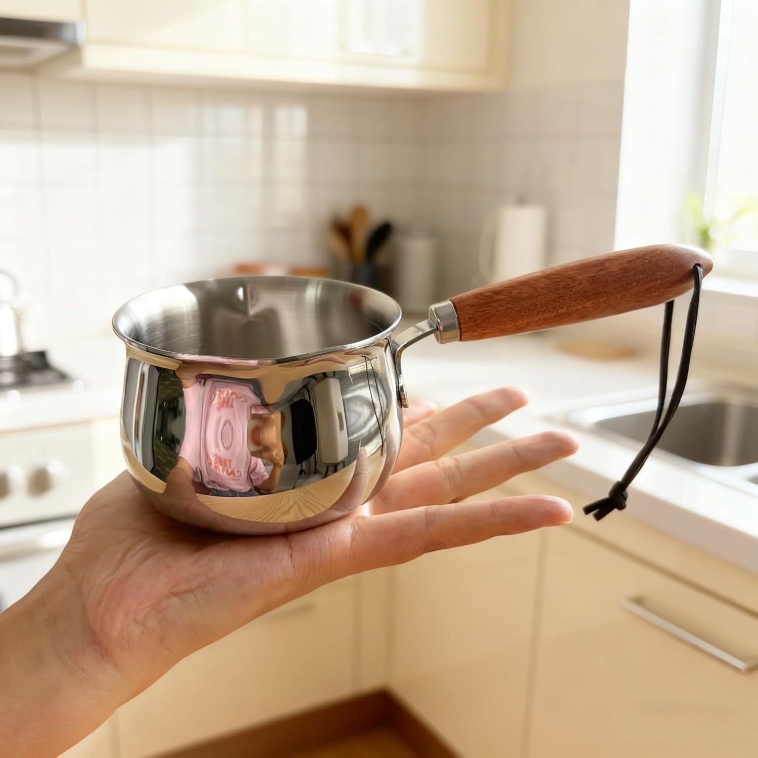 8.5oz Mini Milk Warmer Pot Ultra Small Butter Warmer SUS304 Tri-Ply Stainless