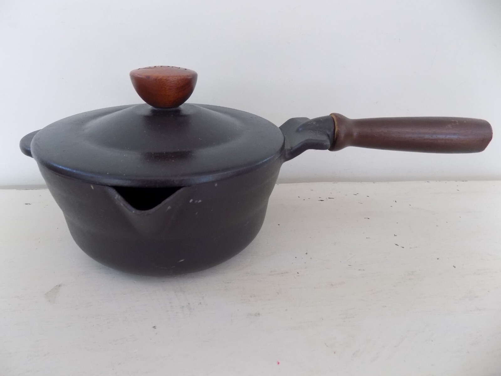 Lafont Shirley Black Cast Iron/Enamel Sauce Pan with Cover & Wood Handle Pot