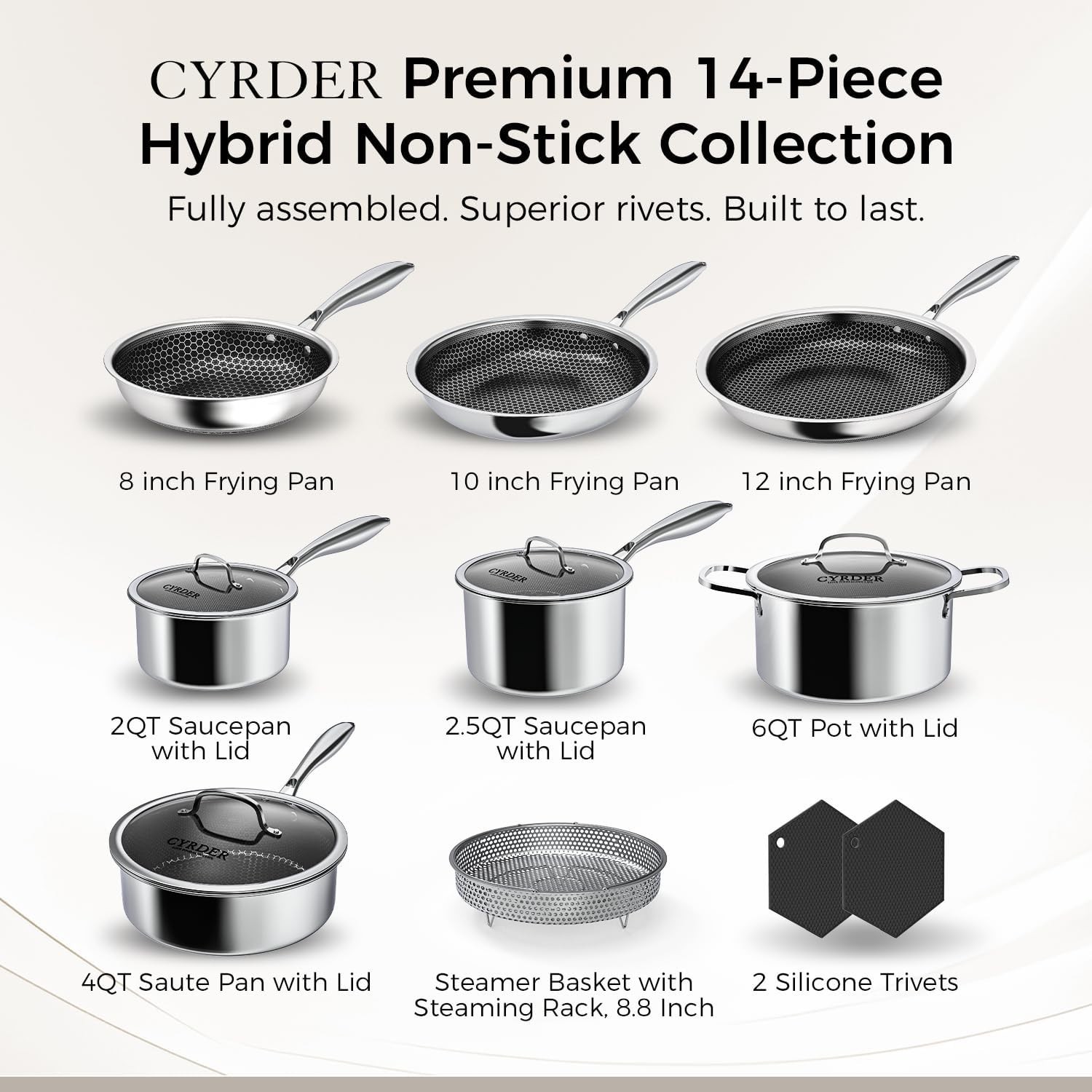 14-Piece Nonstick Hybrid Hex Cookware Set – Induction & Oven Safe, PFOA Free
