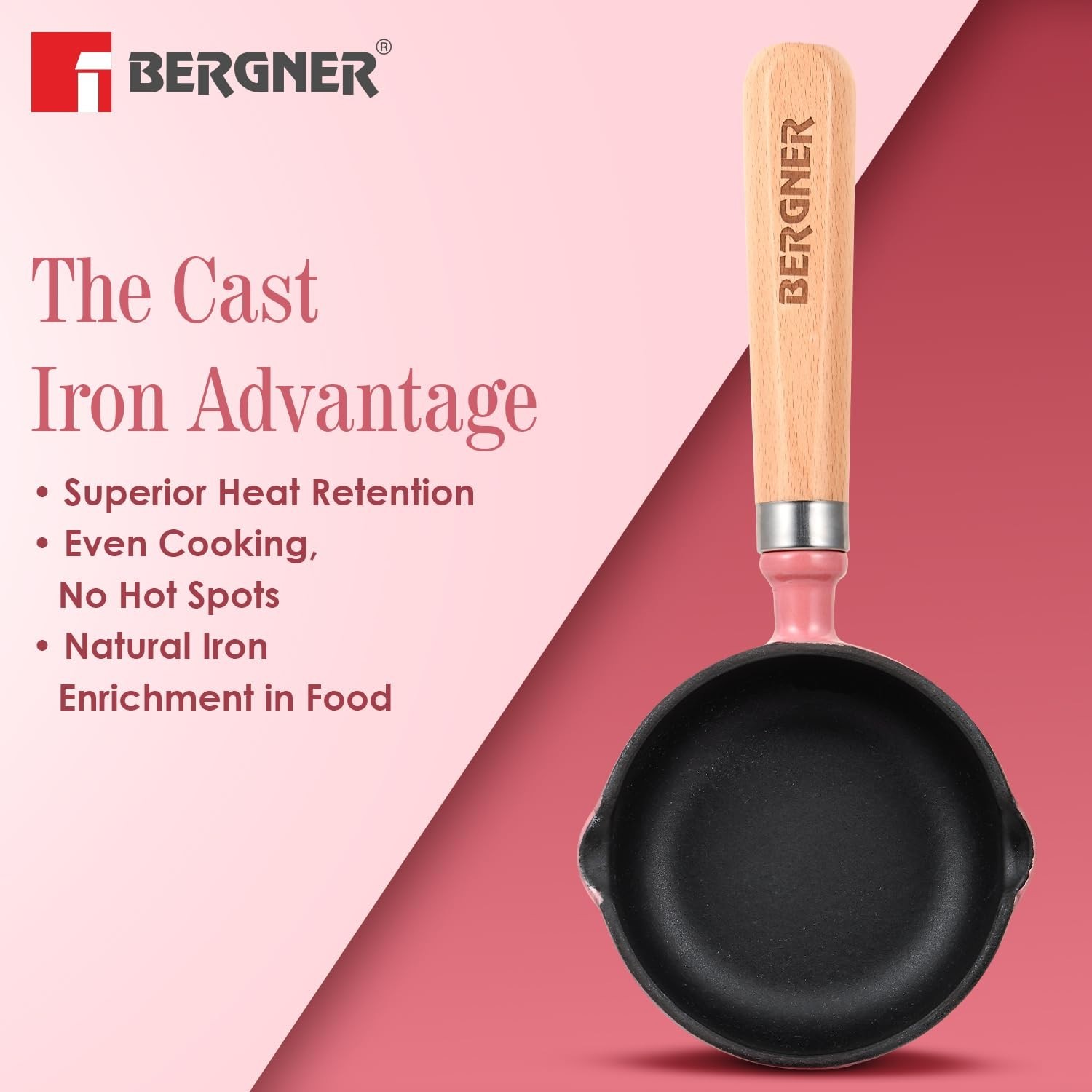 Bergner Excalibur Cast Iron Fry Pan 12Cm Non-Stick Coated Temper Pan PFAS Free